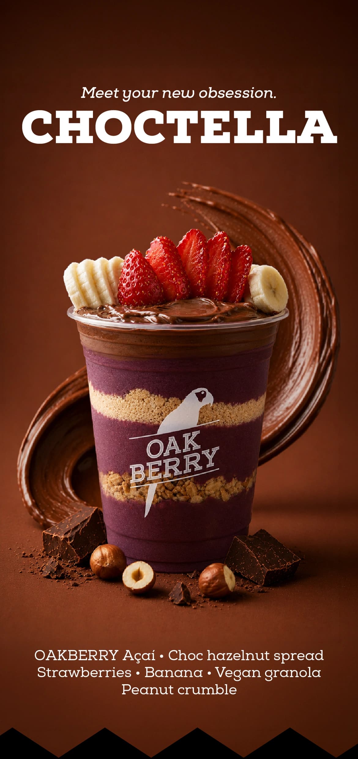 A hand holding an OAKBERRY bowl