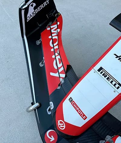 A close up of a race car