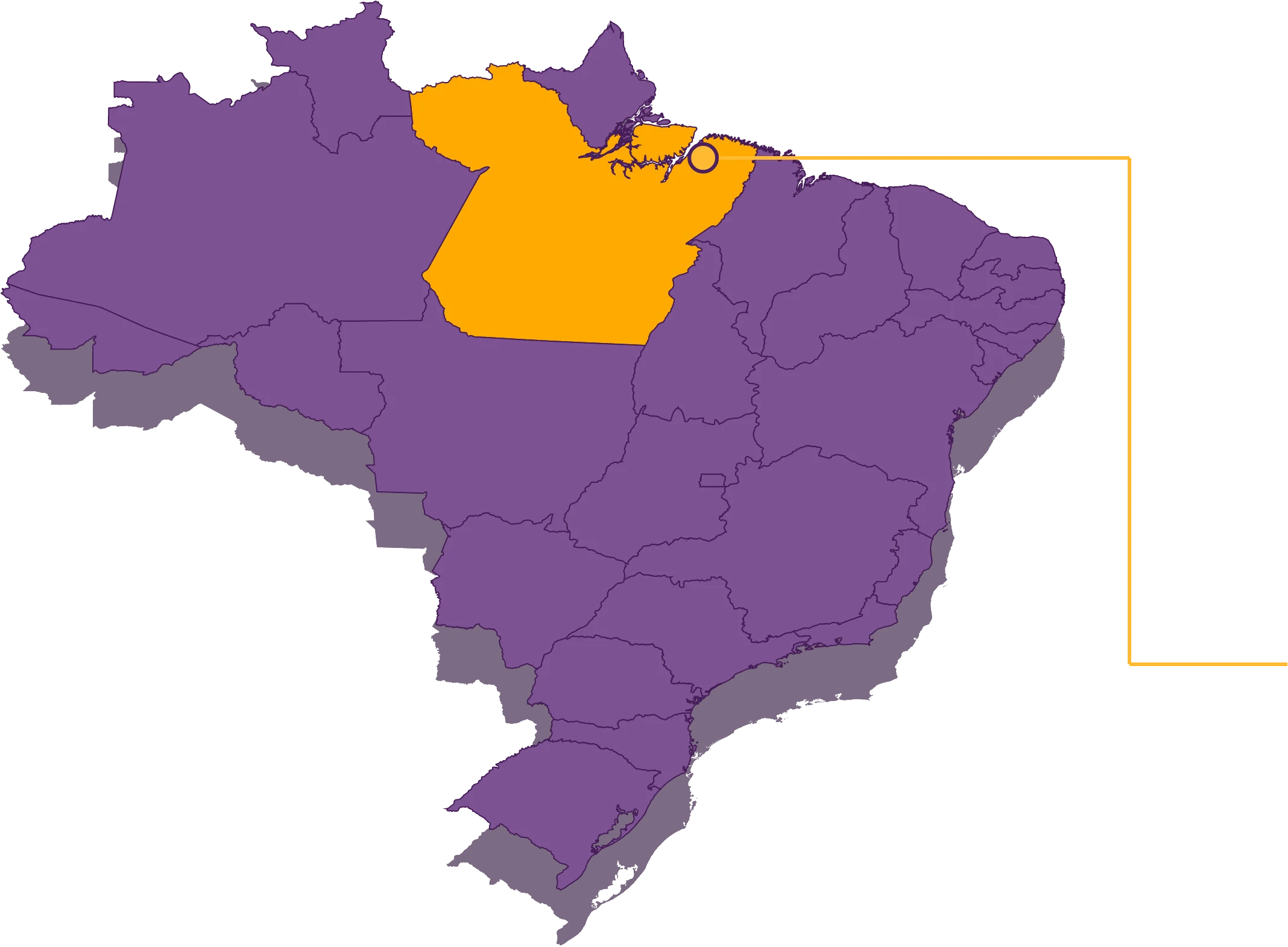 A purple map of Brazil with state of Para in yellow background