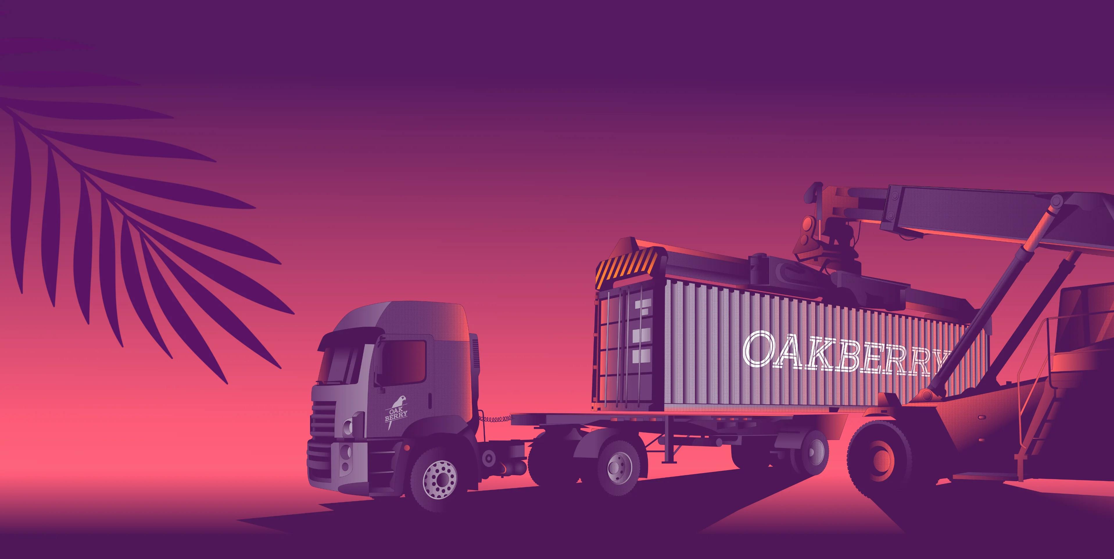 A truck being loaded with an OAKBERRY açaí trailer